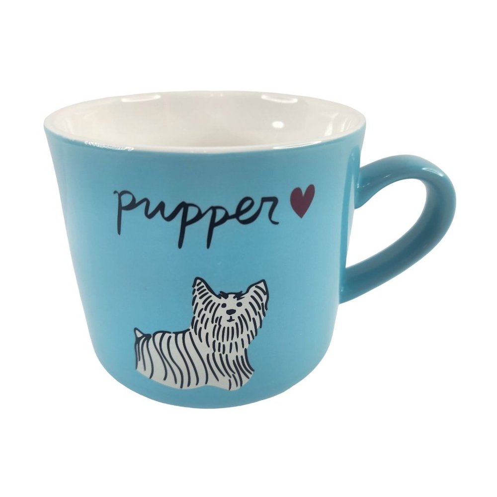 Opalhouse Pupper Love Coffee Mug Cup Yorkie Dog Teal Blue 14 oz Stoneware Heart